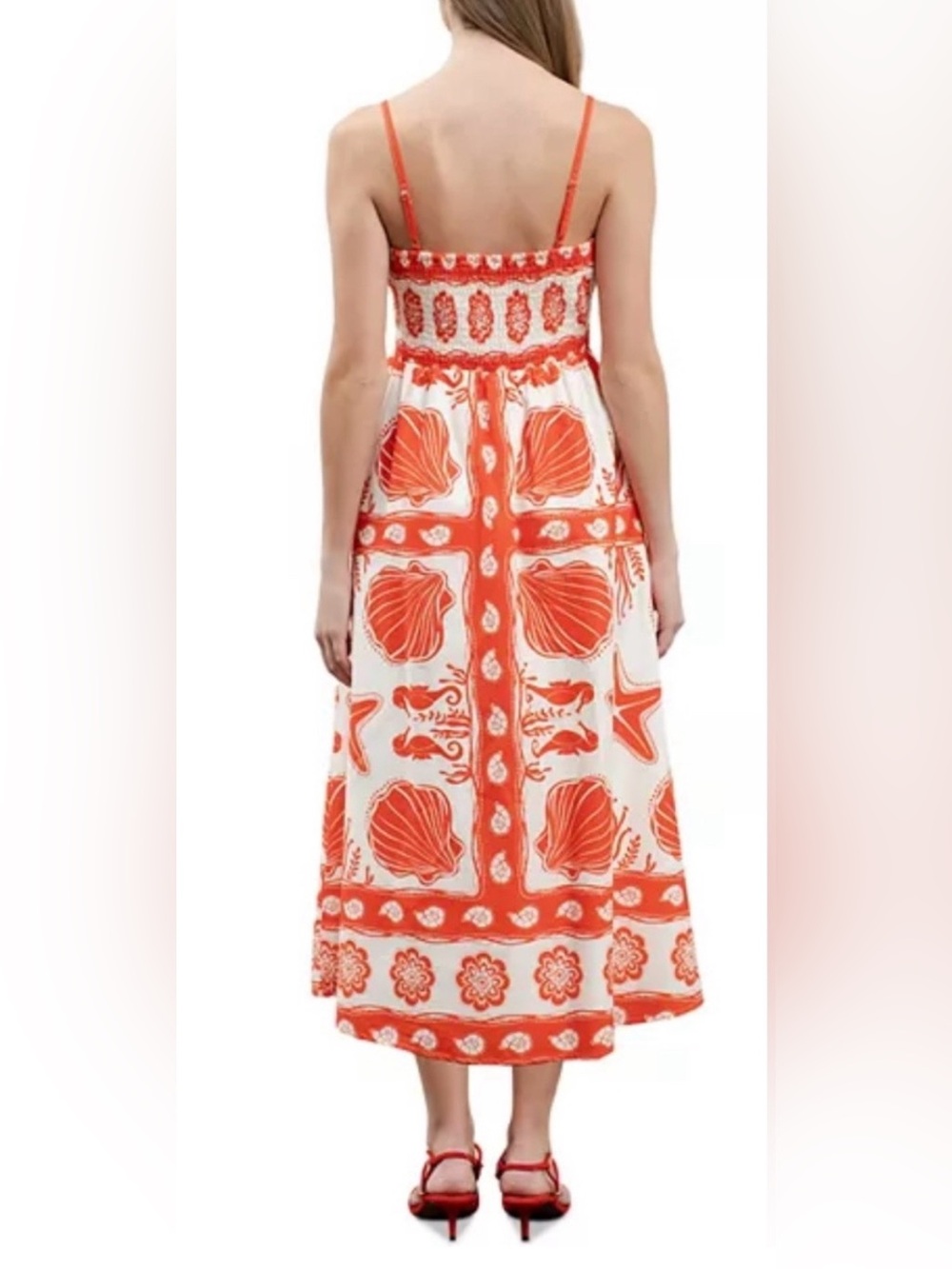 moon river red & white seashell print scalloped neckline dress ( Farm Rio Ainika - Picture 2 of 5